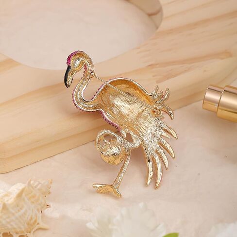 Kokoma Pink Rhinestone Flamingo Brooch Pin for Women Shiny CZ Crystal Animal Badge Brooches Lapel Pins Christmas Corsage Cloth Dress Suit Tie Accessories Jewelry in Saudi Arabia