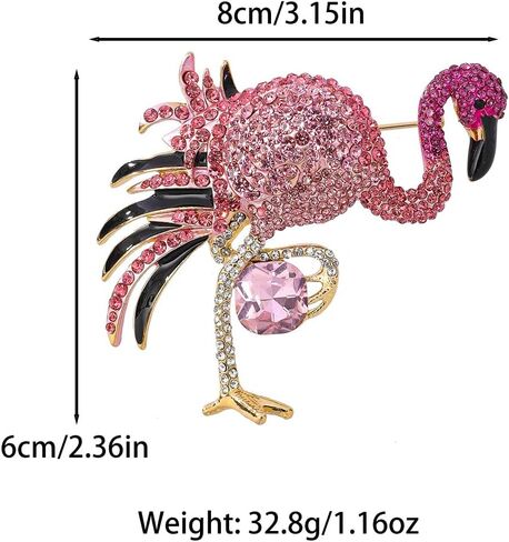 Kokoma Pink Rhinestone Flamingo Brooch Pin for Women Shiny CZ Crystal Animal Badge Brooches Lapel Pins Christmas Corsage Cloth Dress Suit Tie Accessories Jewelry in Saudi Arabia