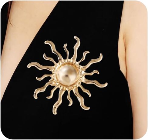 Vintage Gold Sun Brooch Pins for Women Men Personalized Large Sun Flower Statement Collar Brooches Minimalist Sunshine Brooch Fashion Birthday Jewelry in Saudi Arabia