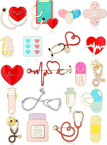 20 Pcs Nurse Enamel Pins for Badge Nursing Pins Bulk Cute Cartoon Doctor Stethoscope Pill Syringe Lapel Pins Backpack Pin for Nurse Day Gifts Hat Jacket Bag Decor(Nurse Style) in Saudi Arabia