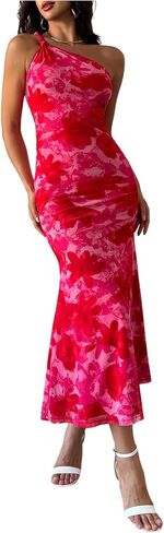 Gorglitter نساء الأزهار غير متناظرة bodycon maxi طويلة لباس واحد التخرج الصيف يخرج من أشعة الشمس in Kuwait