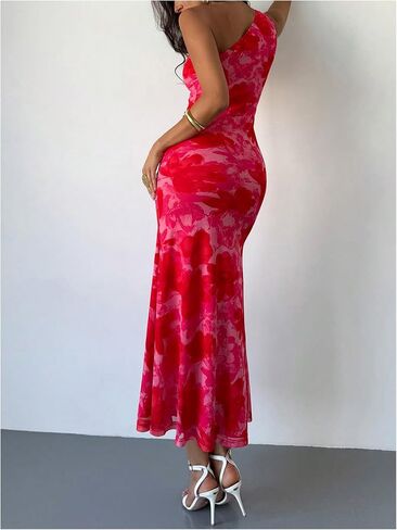 Gorglitter نساء الأزهار غير متناظرة bodycon maxi طويلة لباس واحد التخرج الصيف يخرج من أشعة الشمس in Kuwait