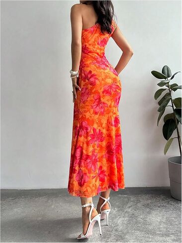Gorglitter نساء الأزهار غير متناظرة bodycon maxi طويلة لباس واحد التخرج الصيف يخرج من أشعة الشمس in Kuwait