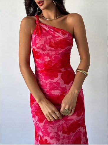 Gorglitter نساء الأزهار غير متناظرة bodycon maxi طويلة لباس واحد التخرج الصيف يخرج من أشعة الشمس in Kuwait