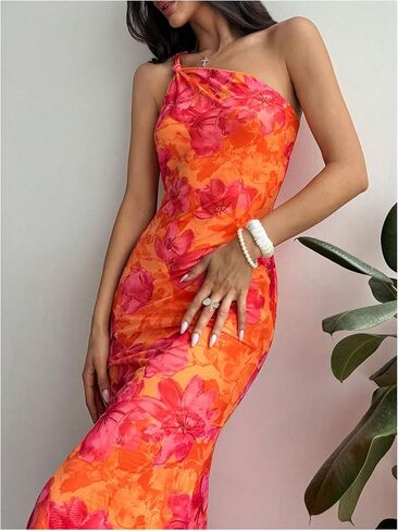 Gorglitter نساء الأزهار غير متناظرة bodycon maxi طويلة لباس واحد التخرج الصيف يخرج من أشعة الشمس in Kuwait