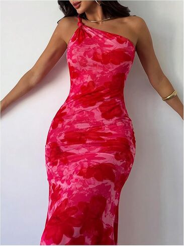 Gorglitter نساء الأزهار غير متناظرة bodycon maxi طويلة لباس واحد التخرج الصيف يخرج من أشعة الشمس in Kuwait
