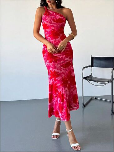 Gorglitter نساء الأزهار غير متناظرة bodycon maxi طويلة لباس واحد التخرج الصيف يخرج من أشعة الشمس in Kuwait