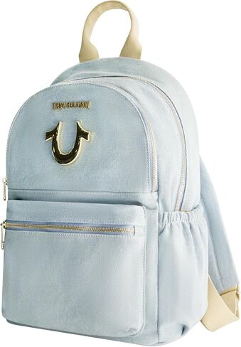 True Religion Backpack, Horseshoe Logo and Zip Pockets Travel Bag, Denim in Saudi Arabia