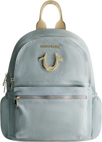 True Religion Backpack, Horseshoe Logo and Zip Pockets Travel Bag, Denim in Saudi Arabia