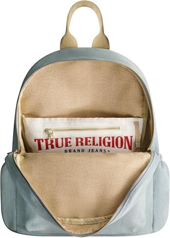 True Religion Backpack, Horseshoe Logo and Zip Pockets Travel Bag, Denim in Saudi Arabia