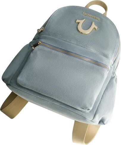 True Religion Backpack, Horseshoe Logo and Zip Pockets Travel Bag, Denim in Saudi Arabia