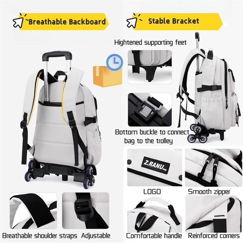 Solid-color Rolling Backpack for Boys Schoolbag for Middle School Students Trolley Bookbags for Elementary Boys in Kuwait
