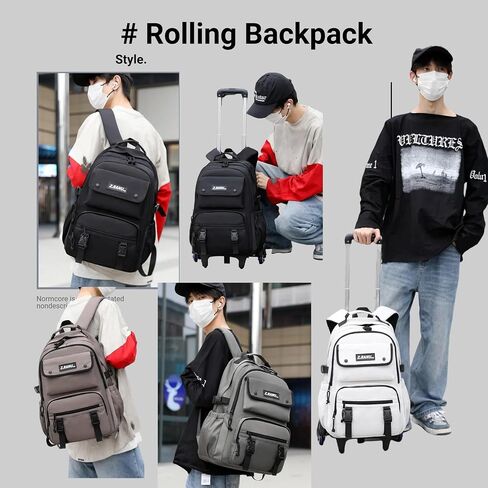 Solid-color Rolling Backpack for Boys Schoolbag for Middle School Students Trolley Bookbags for Elementary Boys in Kuwait