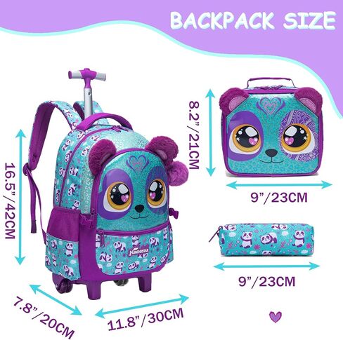 حقيبة الظهر مع عجلات للأطفال على ظهر حقيبة ظهر للفتيات 8-12 أسطوانة للبنات لطيف Kawaii مع علبة قلم الرصاص صندوق الغداء إلى اللوازم المدرسية in Saudi Arabia