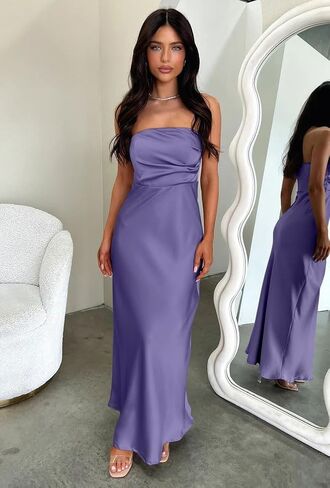 Memoriesea Women's Sexy Strapless Tube Bodycon Backless Wedding Guest Party Maxi Dress in Kuwait