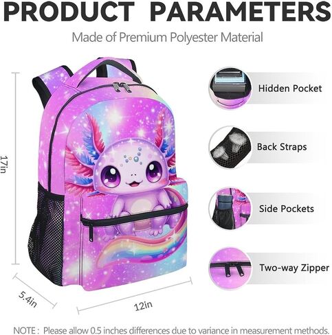 Axolotl Backpack for Girls, 17 Inch Kids Backpacks for Preschool, Cute Pink Large Capacity Toddler Bookbag for Kindergarten in Saudi Arabia