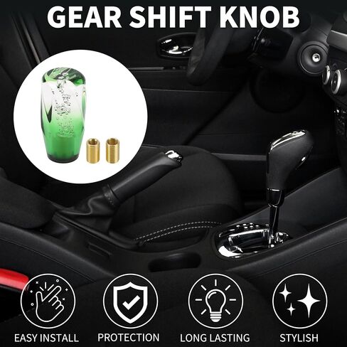 Car Shift Knob 15cm | Front Shift Lever Knob Universal for Automatic and Manual Vehicle Acrylic Clear Green with 2 Adapter 1 Set in Saudi Arabia