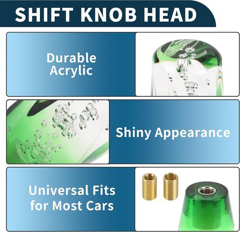 Car Shift Knob 15cm | Front Shift Lever Knob Universal for Automatic and Manual Vehicle Acrylic Clear Green with 2 Adapter 1 Set in Saudi Arabia
