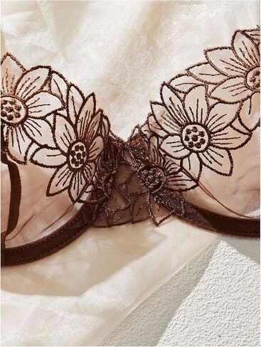 SOLY HUX Women's 2 Piece Mesh Lingerie Set Floral Embroidered Sheer Underwire Bra and Thong Set in Saudi Arabia