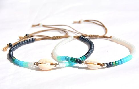 White Anklet for Women and Teen Girls, Adjustable Waterproof Natural Cowrie Seashell Beaded Ankle Bracelet, White & Sterling Silver Beads, Boho Beach Summer Hawaiian Style Jewelry, Handmade by Tribes in Kuwait