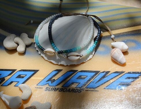 White Anklet for Women and Teen Girls, Adjustable Waterproof Natural Cowrie Seashell Beaded Ankle Bracelet, White & Sterling Silver Beads, Boho Beach Summer Hawaiian Style Jewelry, Handmade by Tribes in Kuwait