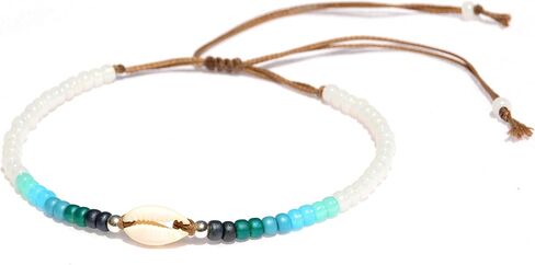 White Anklet for Women and Teen Girls, Adjustable Waterproof Natural Cowrie Seashell Beaded Ankle Bracelet, White & Sterling Silver Beads, Boho Beach Summer Hawaiian Style Jewelry, Handmade by Tribes in Kuwait