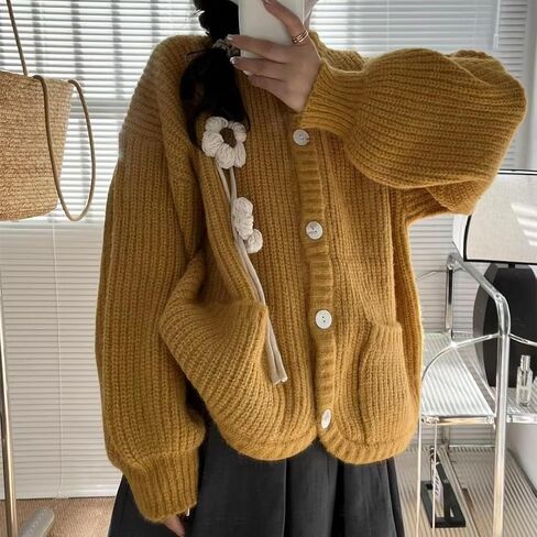 نساء كاواي هاراجوكو معطف سترة الجمالية اللطيفة Coquette Cardigan الكورية غير الرسمية فضفاضة فضفاضة القمامة البال البالوفر (البيج ، مقاس واحد) in Saudi Arabia
