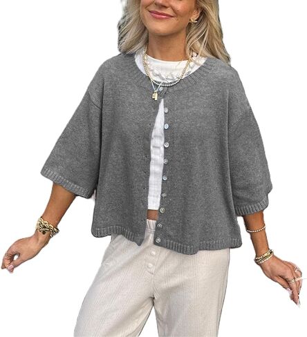 Women Y2k Cute Summer Knitted Cardigan Shirt Vacation Cover up Tops Short Sleeve Button Down Oversized Crop Tops in Kuwait