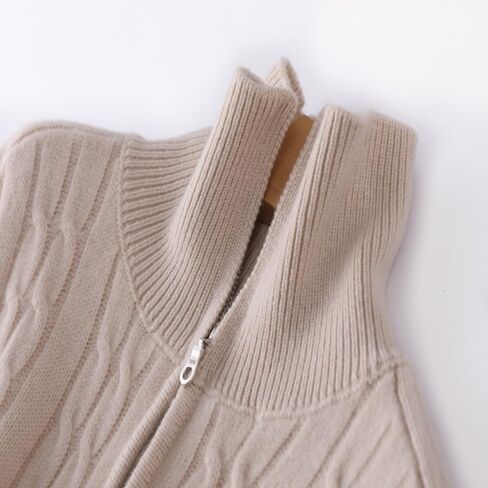 Women's Cashmere and Wool Blend Thickened Zip-Up Twist Pattern Lapel Cardigan Sweater in Saudi Arabia