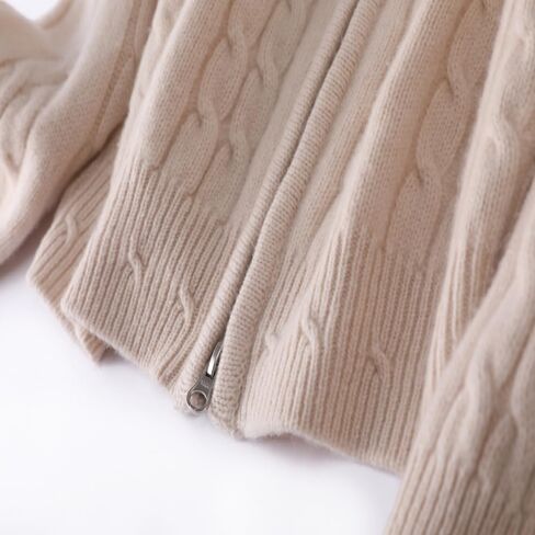 Women's Cashmere and Wool Blend Thickened Zip-Up Twist Pattern Lapel Cardigan Sweater in Saudi Arabia