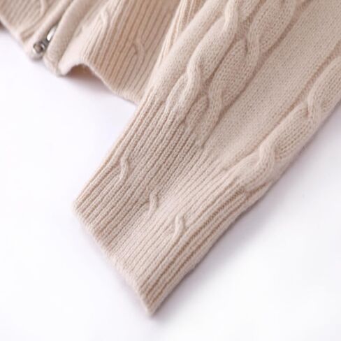 Women's Cashmere and Wool Blend Thickened Zip-Up Twist Pattern Lapel Cardigan Sweater in Saudi Arabia