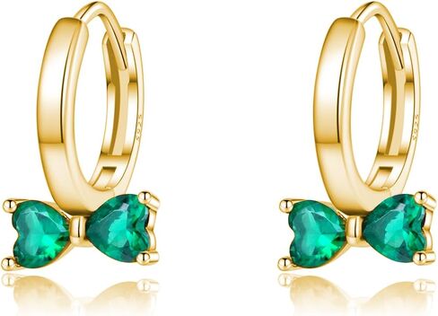 SLUYNZ 925 Sterling Silver Green CZ Bow Hoop Earrings for Women Teen Girls Love Bow Hoop Earrings Huggie in Saudi Arabia