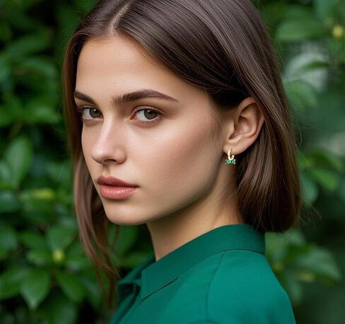 SLUYNZ 925 Sterling Silver Green CZ Bow Hoop Earrings for Women Teen Girls Love Bow Hoop Earrings Huggie in Saudi Arabia