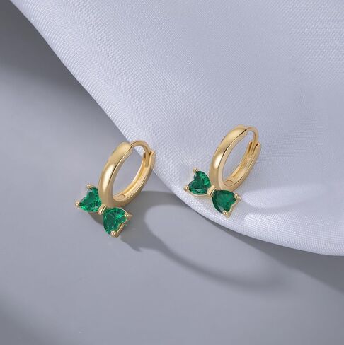 SLUYNZ 925 Sterling Silver Green CZ Bow Hoop Earrings for Women Teen Girls Love Bow Hoop Earrings Huggie in Saudi Arabia