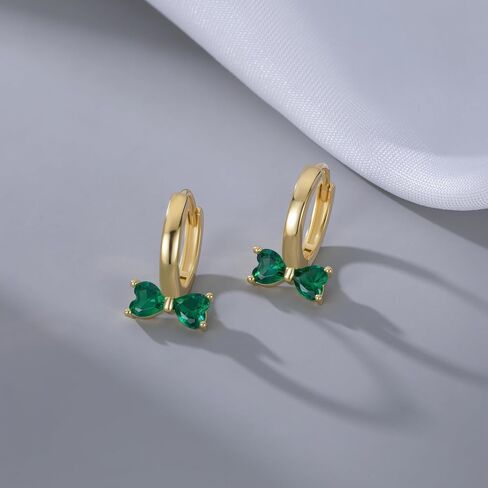 SLUYNZ 925 Sterling Silver Green CZ Bow Hoop Earrings for Women Teen Girls Love Bow Hoop Earrings Huggie in Saudi Arabia