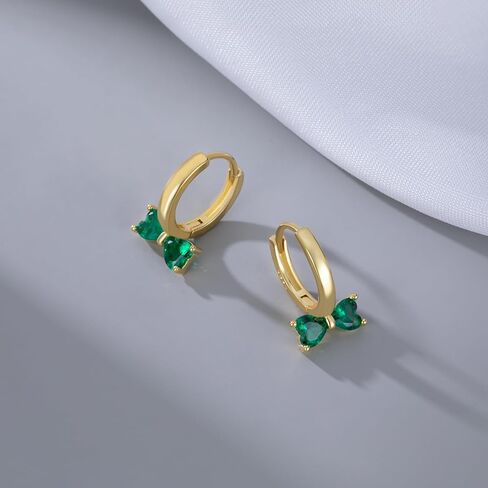 SLUYNZ 925 Sterling Silver Green CZ Bow Hoop Earrings for Women Teen Girls Love Bow Hoop Earrings Huggie in Saudi Arabia