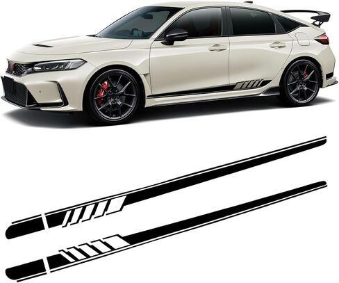 ijuicy 2 PCS Car Body Decoration Decals, Waterproof BK Material Sports Style Long Stripes Side Skirt Stickers, Vehicle Personalized Decorative Accessories, Suitable for Most Car Models (Black) in Saudi Arabia