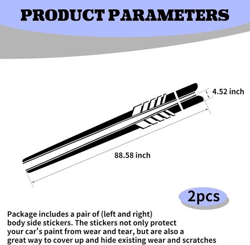 ijuicy 2 PCS Car Body Decoration Decals, Waterproof BK Material Sports Style Long Stripes Side Skirt Stickers, Vehicle Personalized Decorative Accessories, Suitable for Most Car Models (Black) in Saudi Arabia