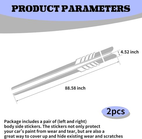 ijuicy 2 PCS Car Body Decoration Decals, Waterproof BK Material Sports Style Long Stripes Side Skirt Stickers, Vehicle Personalized Decorative Accessories, Suitable for Most Car Models (Black) in Saudi Arabia