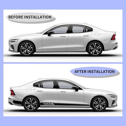 ijuicy 2 PCS Car Body Decoration Decals, Waterproof BK Material Sports Style Long Stripes Side Skirt Stickers, Vehicle Personalized Decorative Accessories, Suitable for Most Car Models (Black) in Saudi Arabia