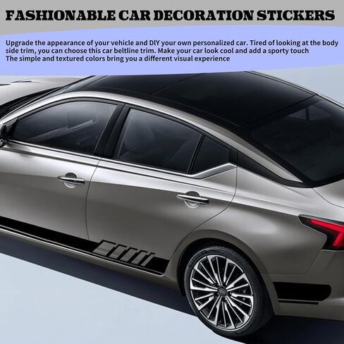 ijuicy 2 PCS Car Body Decoration Decals, Waterproof BK Material Sports Style Long Stripes Side Skirt Stickers, Vehicle Personalized Decorative Accessories, Suitable for Most Car Models (Black) in Saudi Arabia