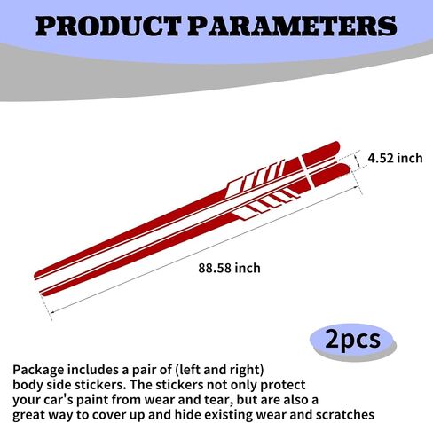 Ijuicy 2 PCS Car Car Body Decoration ، ملصقات تنورة جانبية مقاومة للماء ، ملصقات تنورة جانبية طويلة ، ملحقات زخرفية مخصصة للسيارة ، مناسبة لمعظم طرز السيارات (أسود) in Saudi Arabia