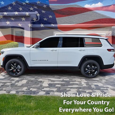 Bogar Tech Designs Precut Quarter Window American Flag Vinyl Decal Sticker Compatible with Jeep Grand Cherokee L 2021-2025, Matte Black in Saudi Arabia