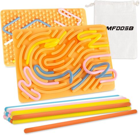 Sensory Activity Board, Double-Sided Silicone Sensory Fidget Toy with 15 Strings for Autism, Stress, Anxiety, Calming, Focus, No Mess, ADHD & Silent, for Kids 3+ & Adults with Portable Travel Bag in Saudi Arabia