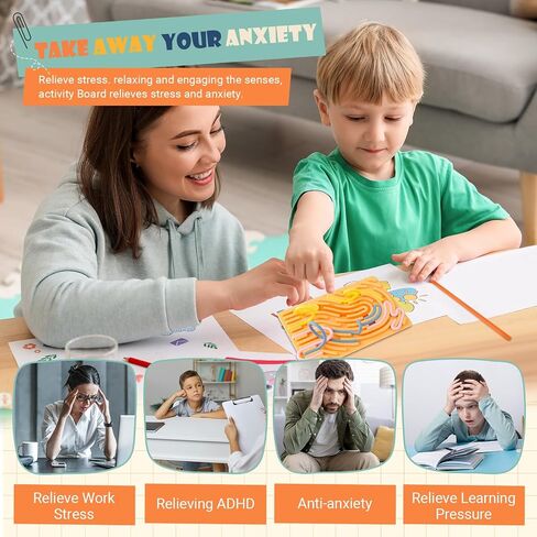 Sensory Activity Board, Double-Sided Silicone Sensory Fidget Toy with 15 Strings for Autism, Stress, Anxiety, Calming, Focus, No Mess, ADHD & Silent, for Kids 3+ & Adults with Portable Travel Bag in Saudi Arabia