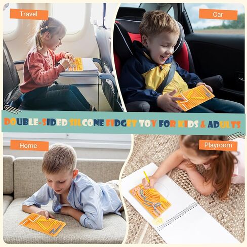 Sensory Activity Board, Double-Sided Silicone Sensory Fidget Toy with 15 Strings for Autism, Stress, Anxiety, Calming, Focus, No Mess, ADHD & Silent, for Kids 3+ & Adults with Portable Travel Bag in Saudi Arabia