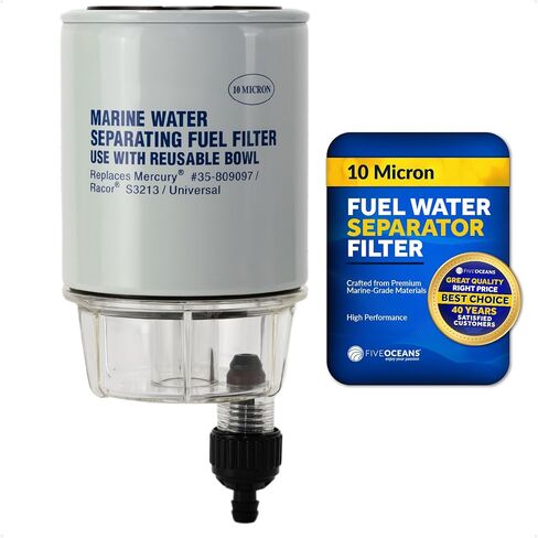 Five Oceans Fuel Water Separator Marine - Fuel Water Separator with Clear Bowl, Replaces# S3213, 35-60494-1, 18-7932-1,18-17928,35-809097, for Marine Outboard Motor Mercury, Racor, Universal - FO3665 in Saudi Arabia
