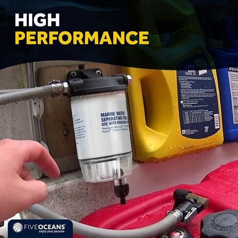 Five Oceans Fuel Water Separator Marine - Fuel Water Separator with Clear Bowl, Replaces# S3213, 35-60494-1, 18-7932-1,18-17928,35-809097, for Marine Outboard Motor Mercury, Racor, Universal - FO3665 in Saudi Arabia