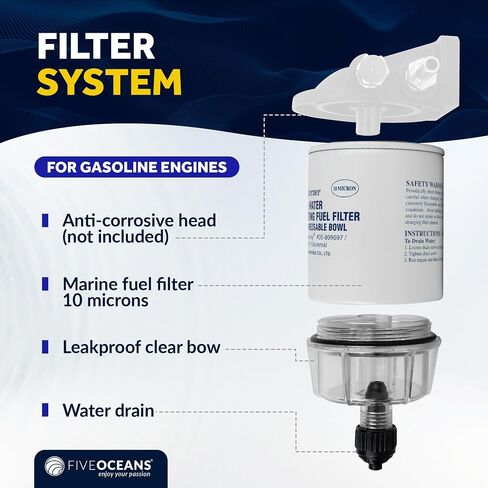 Five Oceans Fuel Water Separator Marine - Fuel Water Separator with Clear Bowl, Replaces# S3213, 35-60494-1, 18-7932-1,18-17928,35-809097, for Marine Outboard Motor Mercury, Racor, Universal - FO3665 in Saudi Arabia