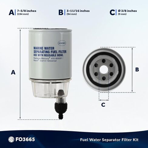 Five Oceans Fuel Water Separator Marine - Fuel Water Separator with Clear Bowl, Replaces# S3213, 35-60494-1, 18-7932-1,18-17928,35-809097, for Marine Outboard Motor Mercury, Racor, Universal - FO3665 in Saudi Arabia